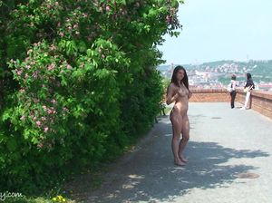 Шейла с красивой грудью позирует голая на улице